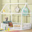 Lit double en bois pleine grandeur avec clôture, porte blanche-130040619-130040620