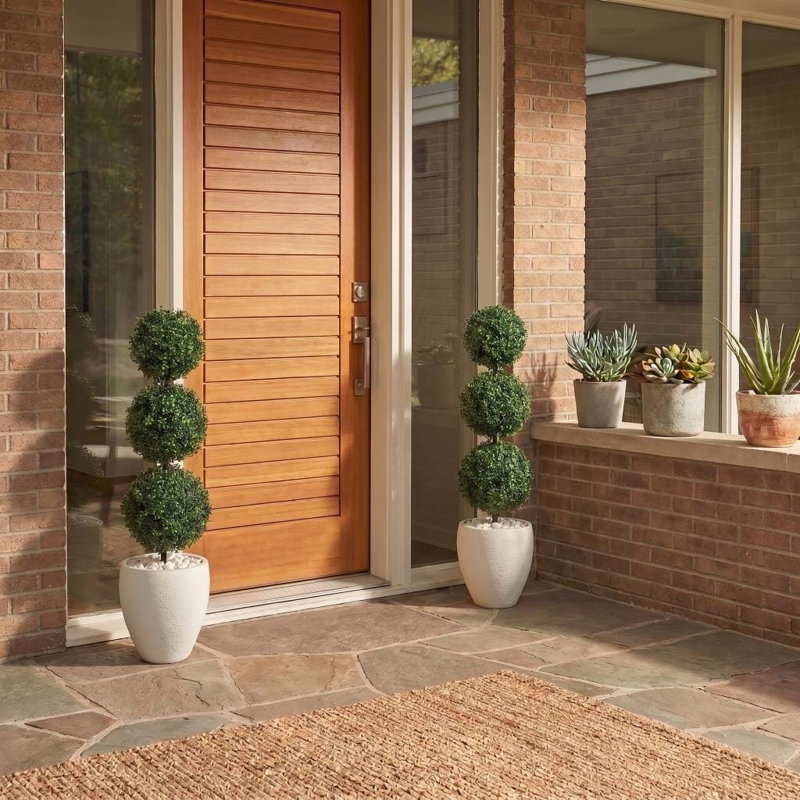 Boxwood Triple Ball Topiary Tree in White Planter