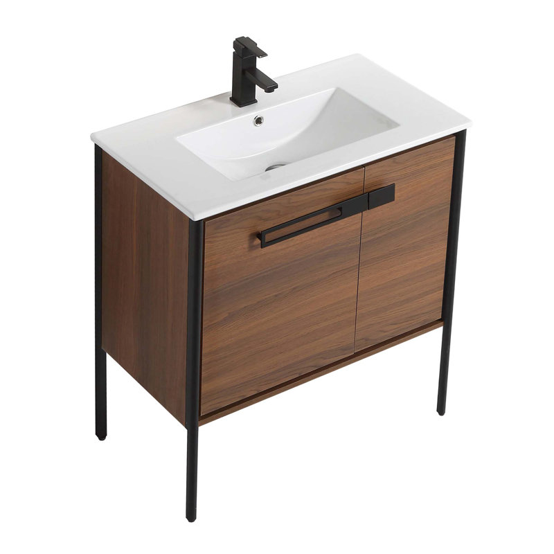 30" Single Bathroom Vanity, Matte Black, Walnut Ebony