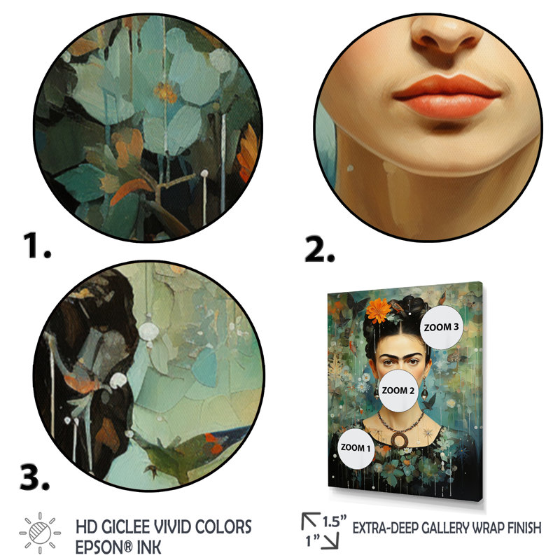 Camac sarcelle, corail, Mexique, art avec autoportrait - impression, H 40 po x l 30 po x P 1,5 po, Toile tendue