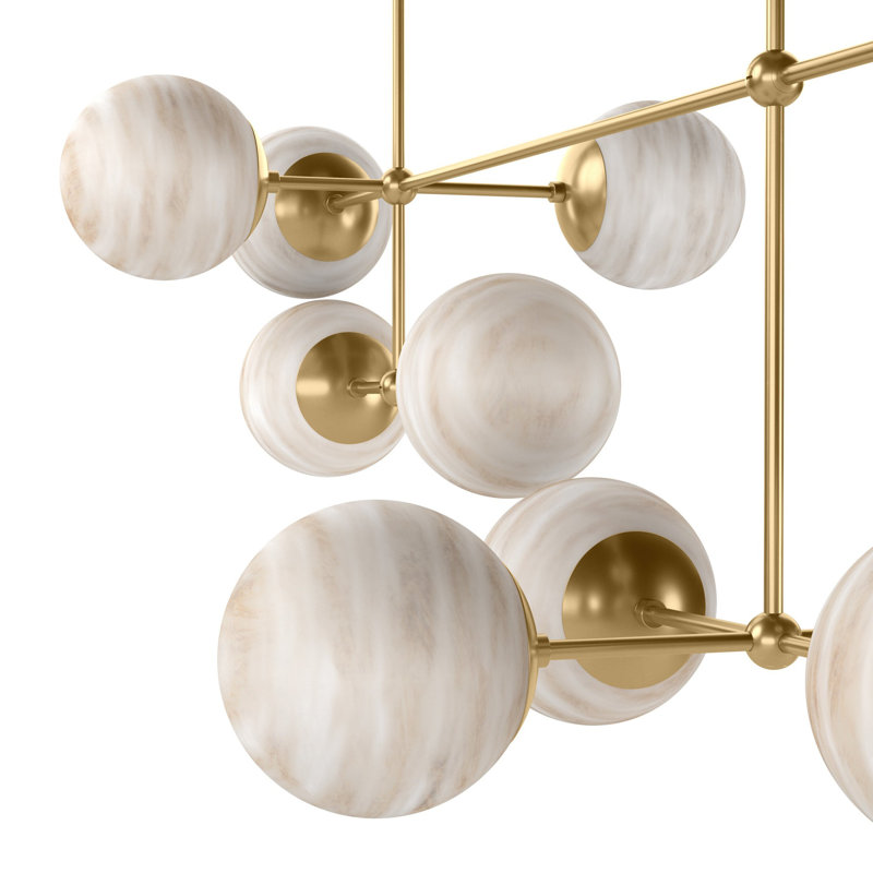 Armstrong 10 - Light Chandelier, Burnished Brass, Marbled Matte Glass