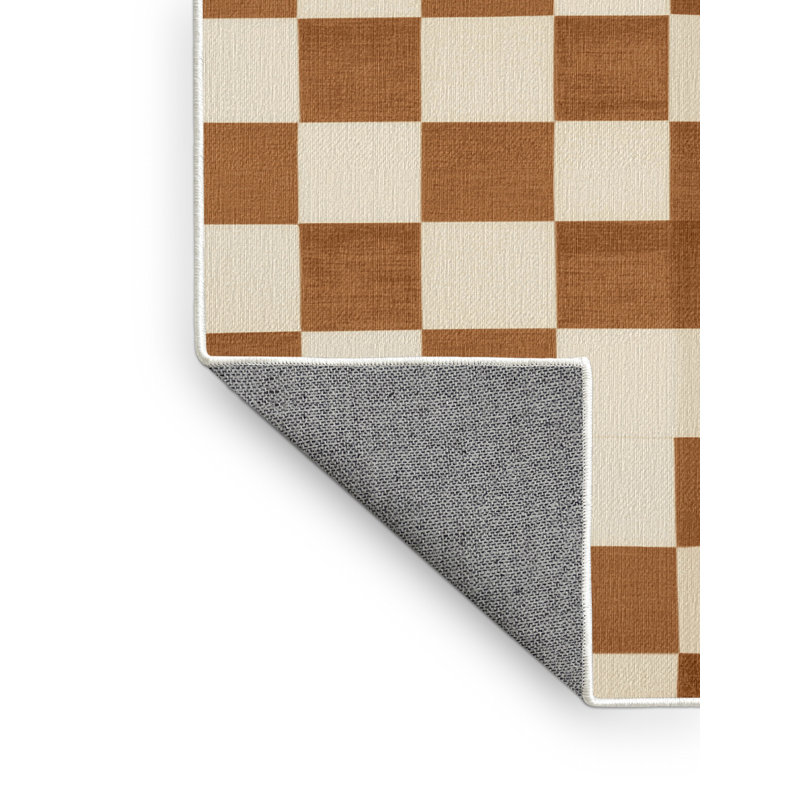 Tapis beige à carreaux lavable à la machine, Carré 3 pi