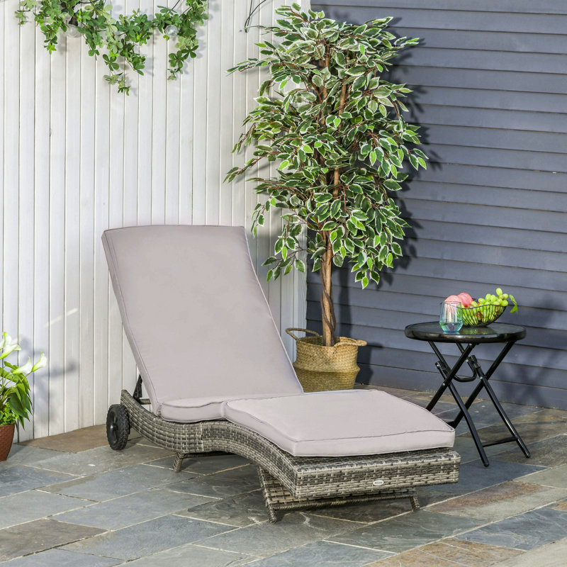 Outdoor PE Rattan Cushioned Patio Sun Lounger w/ 5-Level Adjustable Backrest, Khaki