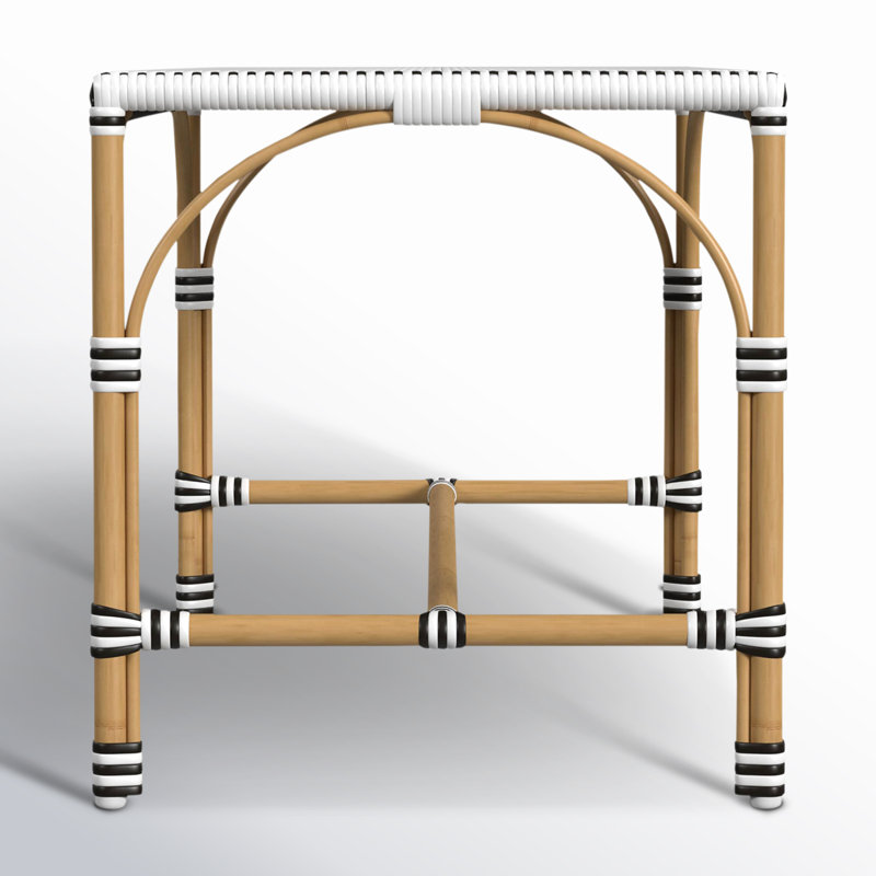 Tobias Outdoor Rattan Rectangular Dining Bench, Black/White