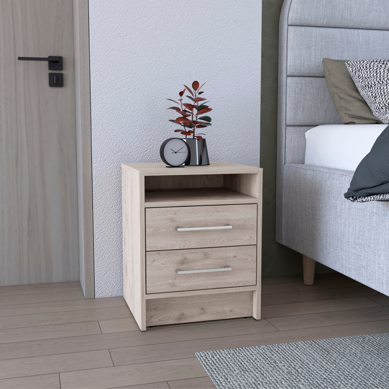 Contemporary Design Nightstand, Light Oak