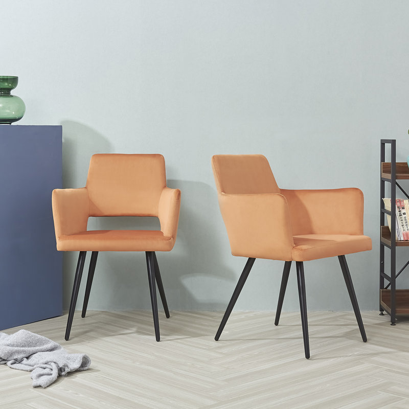 2x Draughn Upholstered Dining Chair with Black Metal Legs, Orange
