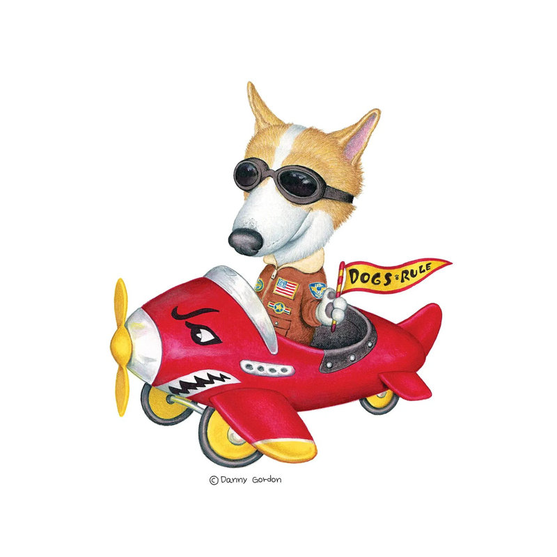 Corgi In Red Plane by Danny Gordon - Print on Canvas, 66.04 cm H x 66.04 cm W x 1.91 cm D, Wrapped Canvas