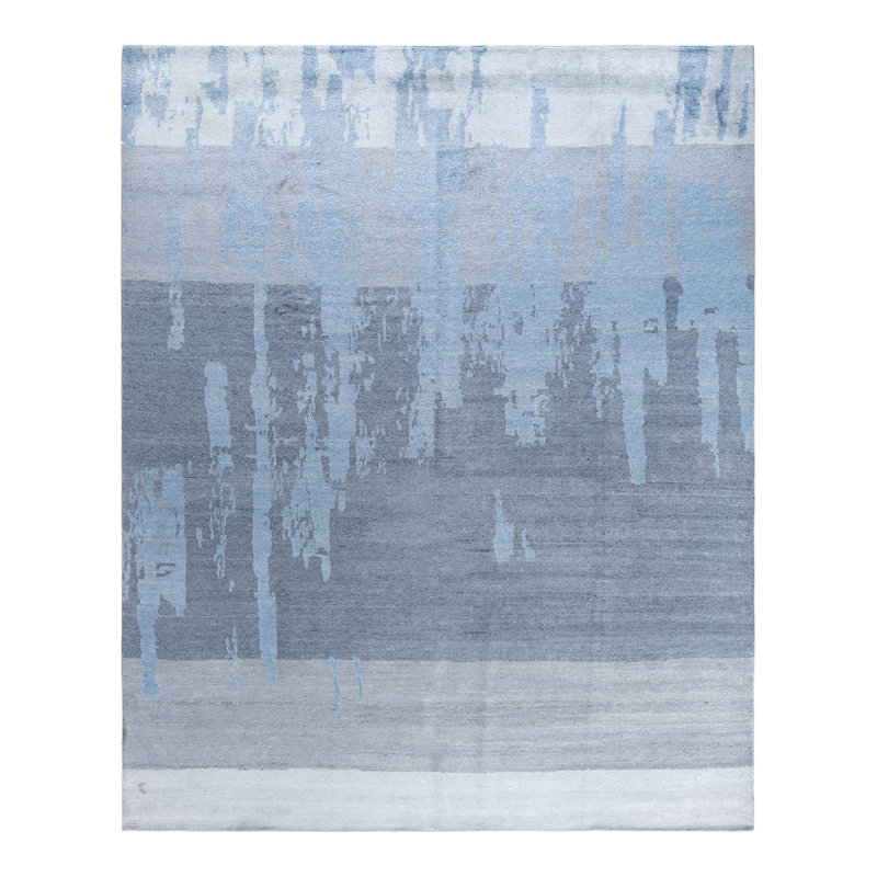 Tapis moderne fait à la main de conception unique - gris, 8 pi 0 po x 10 pi 0 po