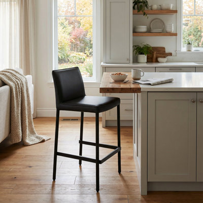 Faux Leather Bar Stool No Assembly Required 26"H Upholstered Counter Stool with Padded Seat & Metal Footrest, for Kitchen Island Bar Counter Dining by George Oliver