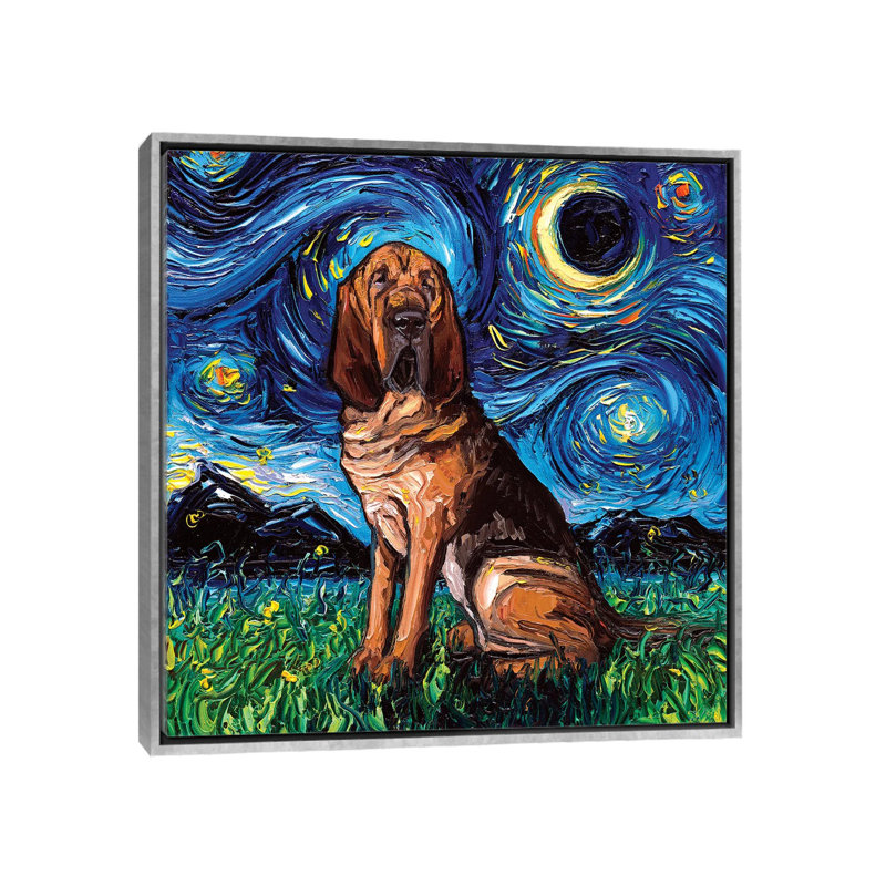 Reproduction d’art « Bloodhound Night » par aja Trèves, H 37 po x l 37 po x P 1,5 po, Toile avec cadre argenté, Pas de tapis