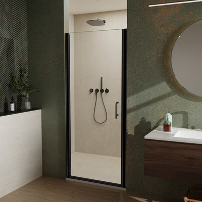 72 In. H Semi-Frameless Pivot Shower Door in Matte Black With Clear Glass