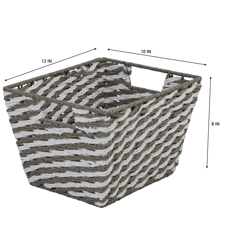  Large Striped Woven Basket In Gray, Gray, 8" H x 10" W x 12" D