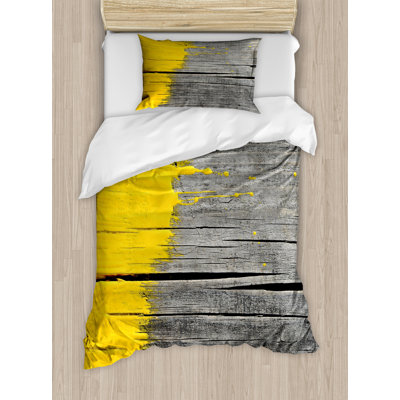 Ambesonne Yellow Duvet Cover Set, Vintage Wooden Board, Twin, Yellow Grey -  nev_55155_twin