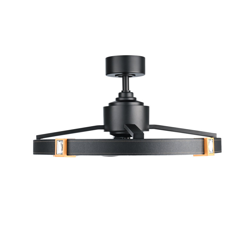 Atomic 1 Light Crystal LED Fandelier, Black Leather - Aged Brass