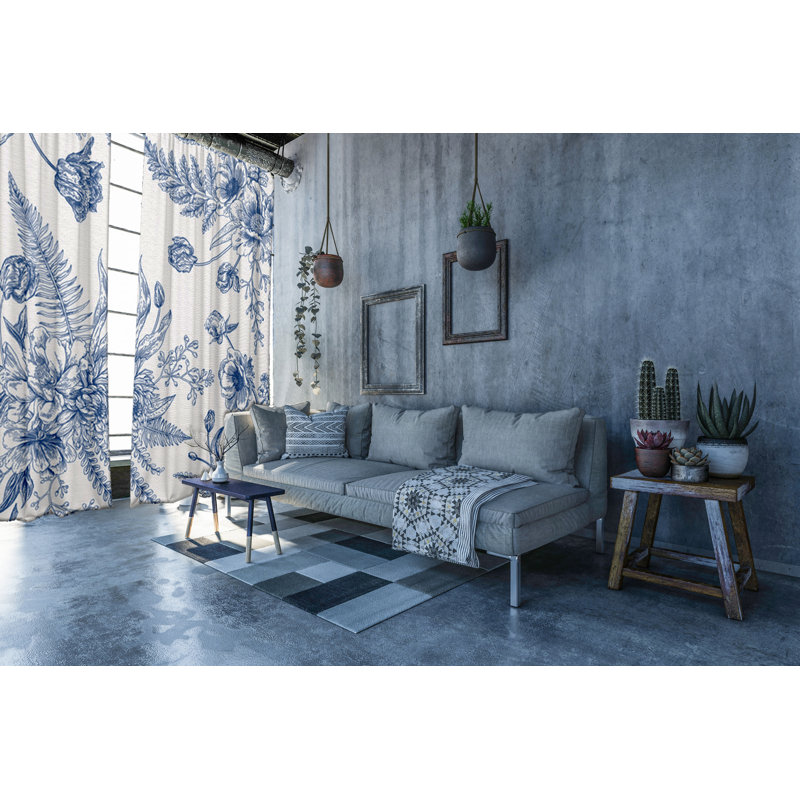 Flowers Slot Top Blackout Curtains, 148 W  x 300 D cm