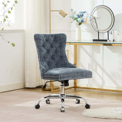 Chaise de bureau moderne rembourrée et capitonnée à boutons avec base en métal
