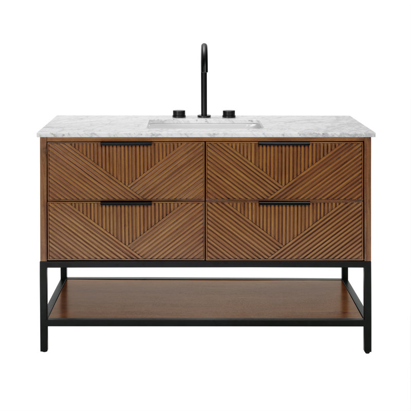 Diamond 48'' W Single Vanity, Italian Carrara Marble, Matte Black, Walnut