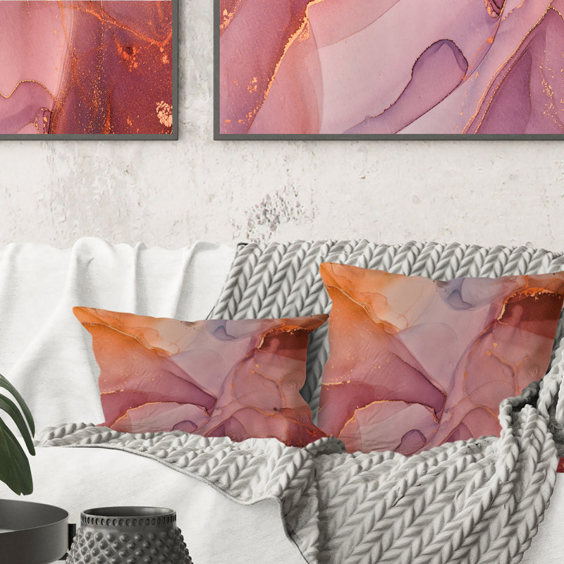 Coussin décoratif en marbre brun et orange, 18 po x 18 po