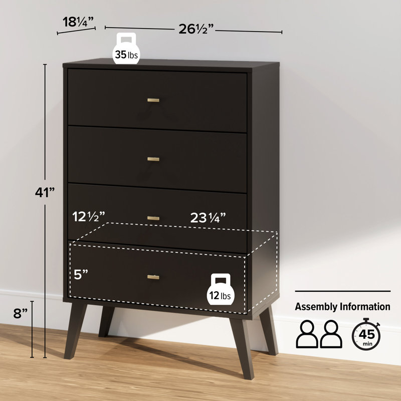 Breux 26.5'' W 4 - Drawer Dresser, Black