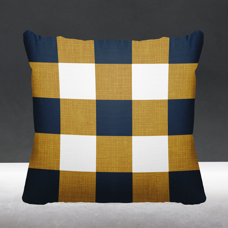 Coussin intérieur / extérieur Jeb Farm House, L 15 po x H 15 po, Or / bleu marine