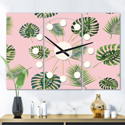 Horloge murale surdimensionnée pour motif de feuilles tropicales palm Mid-Century