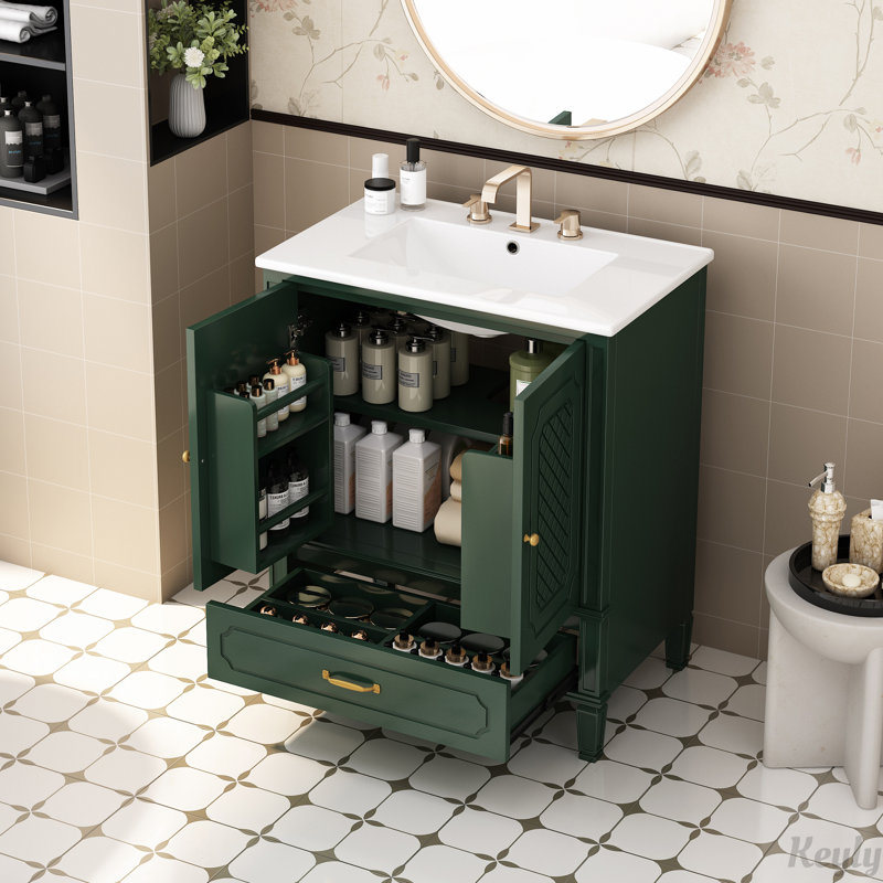 Meuble-lavabo 30 po avec lavabo style rétro, Vert foncé
