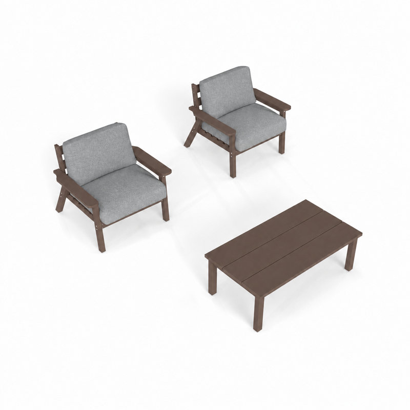 Ensemble de conversation de patio en PEHD pour 2 personnes avec coussins, ensemble de canapé de patio toutes saisons, ensemble de conversation extérieur