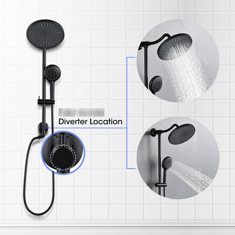 Spa mat noir à double pomme de douche - 5 réglages manuels de réglage de jet mural de 1,8 gal / min résistant à la corrosion et aux égratignures