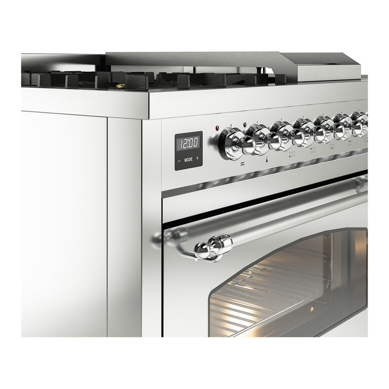 ILVE Nostalgie II 48 Dual Fuel Range, Stainless Steel/Chrome, Liquid Propane