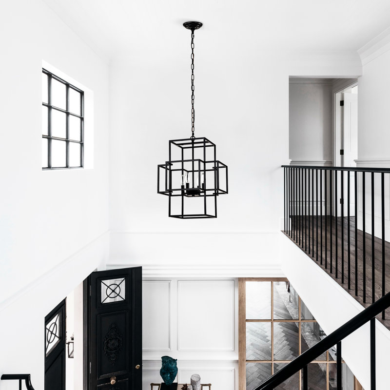 4- Lanterne suspendue à plusieurs niveaux en métal - noir industriel mat avec hauteur réglable pour la salle à manger, le couloir, le vestibule, le luminaire suspendu du vestibule
