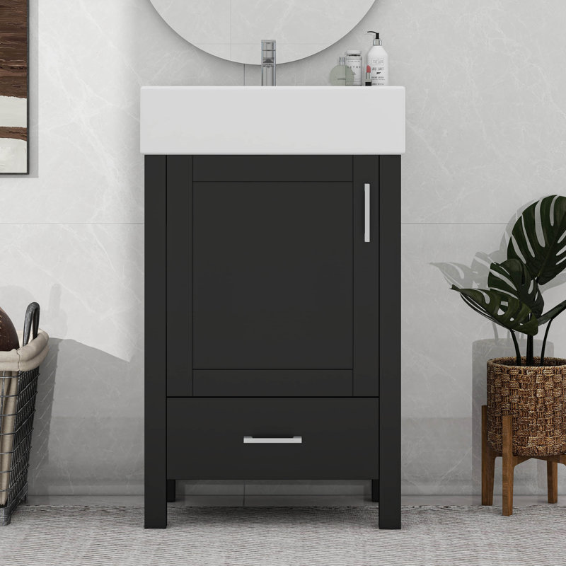 Modern Bathroom Vanity With Ceramic Sink, Drawer, Black