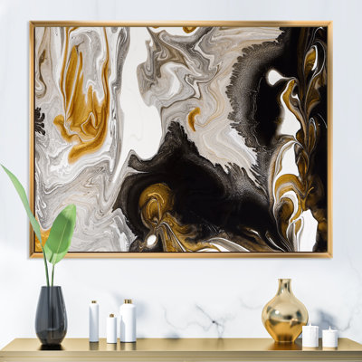 Or et vagues de marbre noir II - peinture sur toile