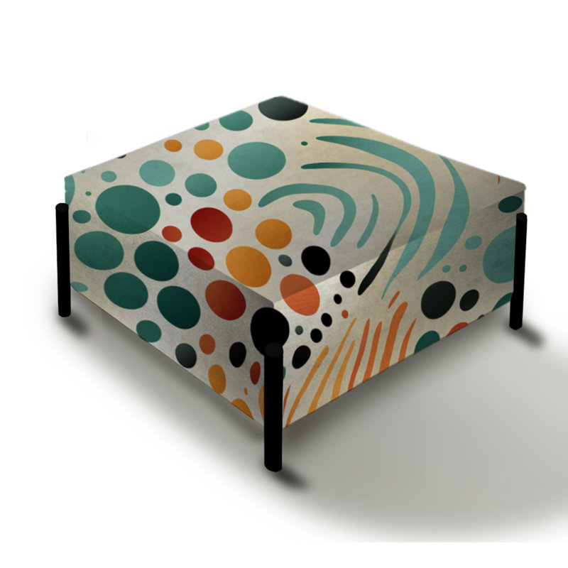 Multicolore motif Mid-Century beige sur grand repose-pieds carré Mid-Century