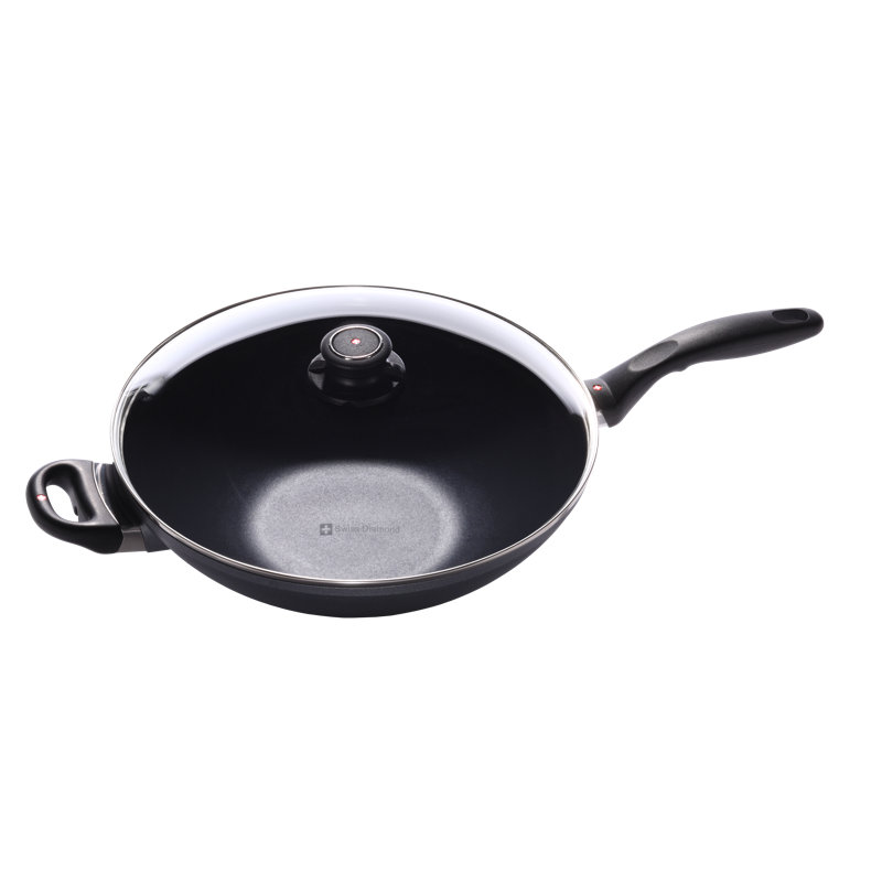 Wok with Round Bottom and Lid, 3.35" H x 11.8" W x 3.35" D