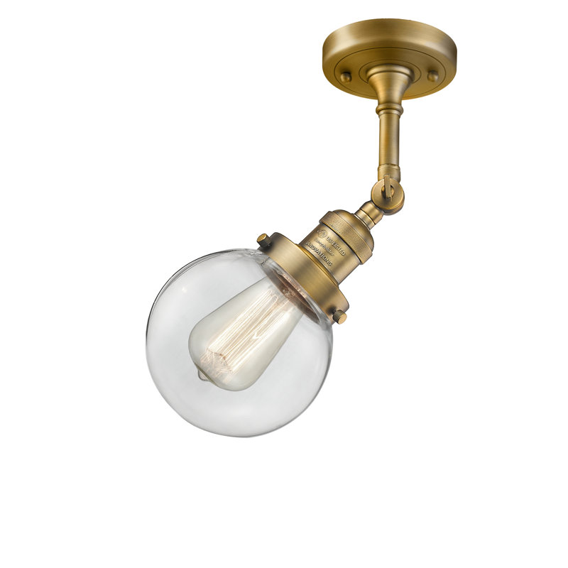 Plafonnier semi-encastré à 1 lumière Zarmayr, Transparent, Laiton brossé, H 14,25 po x l 6 po x P 6 po