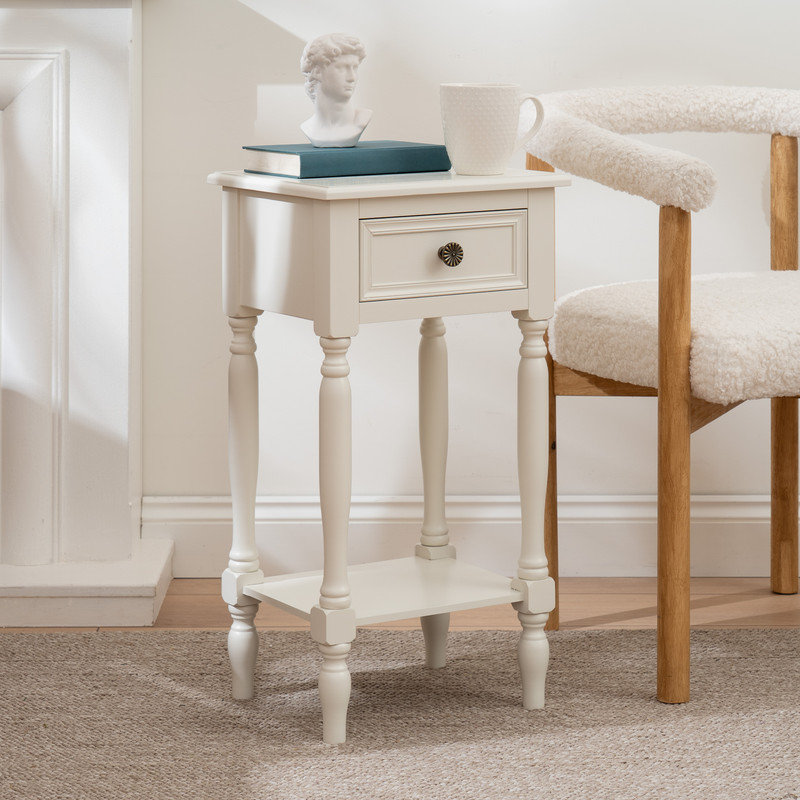 Solid Wood End Table, Ivory