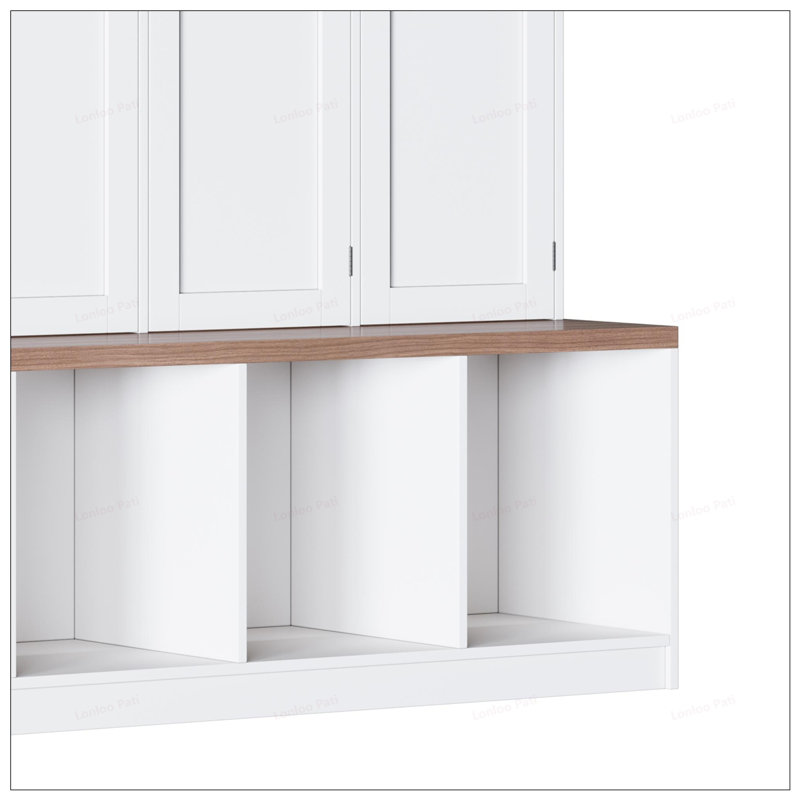 Farmhouse Hall Tree with 4 Hidden Hooks, Versatile Seating Bench, and Shoe Cabinet for Entryway Organization, White
