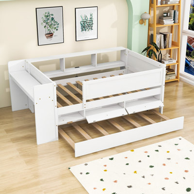Twin Daybed with Twin Trundle, Side Desk, Shelves and Charging Ports