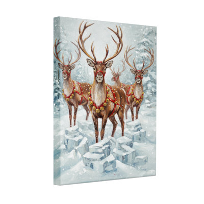 Renne de Noël, forêt d'hiver, paysage enneigé de Noël, ensemble de 3 impressions sur toile