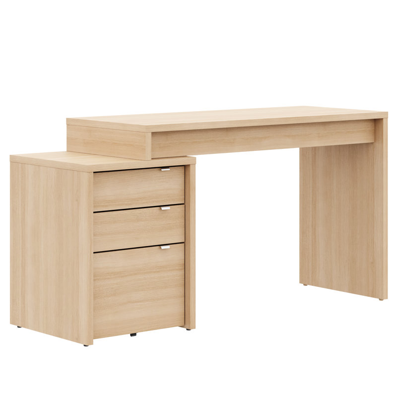 2-piece Home Office With Desk & 3-drawer Filling Cabinet, Natural Blonde Oak