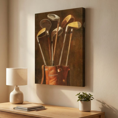 Vintage Golf Clubs in Leather Bag - Golf Wall Art Print on Gallery Wrapped Canvas, 36" H x 24" W, Ready to Hang for Home Office