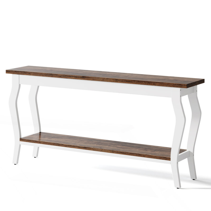 Vintage French Console Table, Extra Long Sofa Table With 2 Shelves