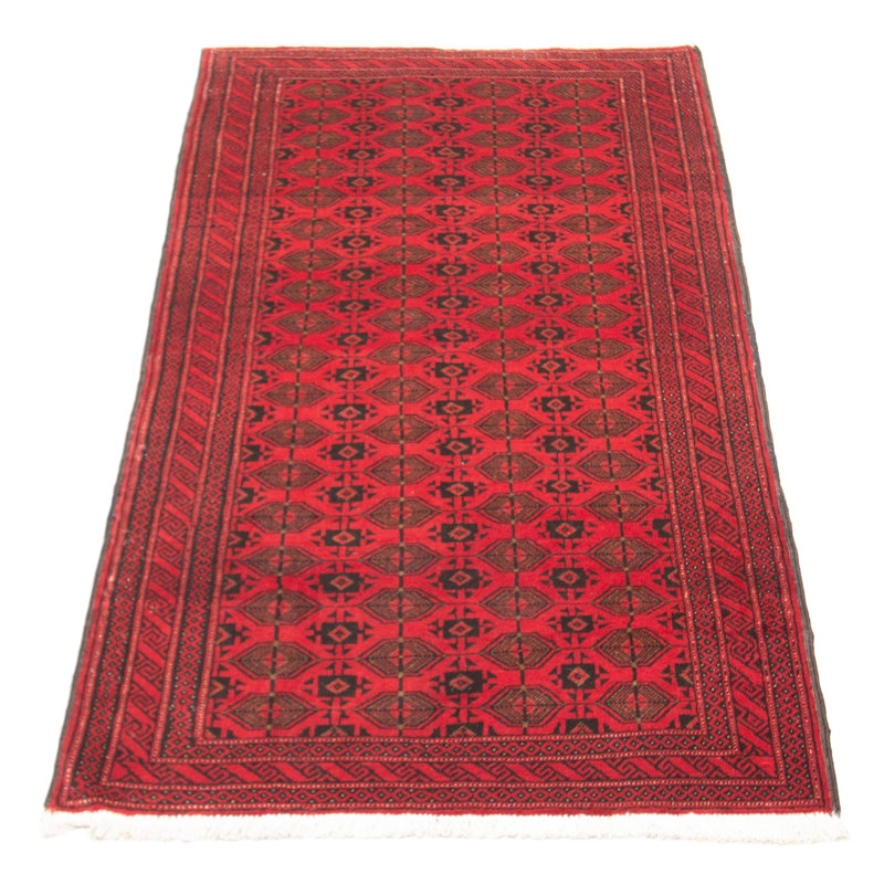 Tapis rouge en laine noué à la main de conception unique 3 pi 7 po x 6 pi 11 po New Age
