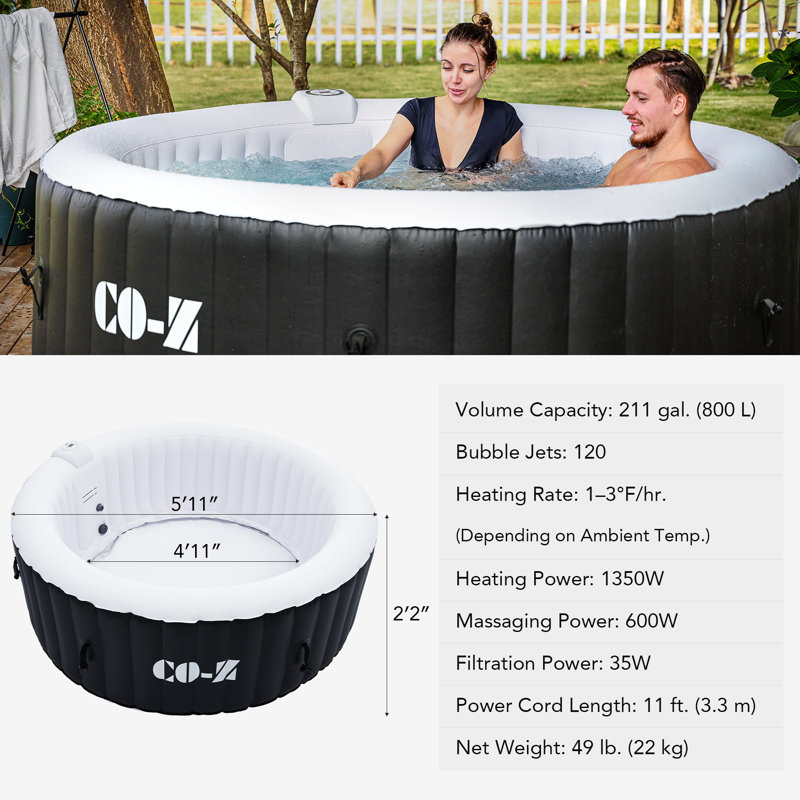2-4 - Person 120 - Jet Vinyl Inflatable Hot Tub, Black