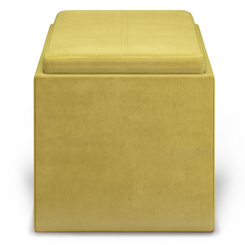 Repose-pieds carré contemporain en tissu de velours l 17 po Rockwood avec couvercle rabattable, assemblé Rockwood