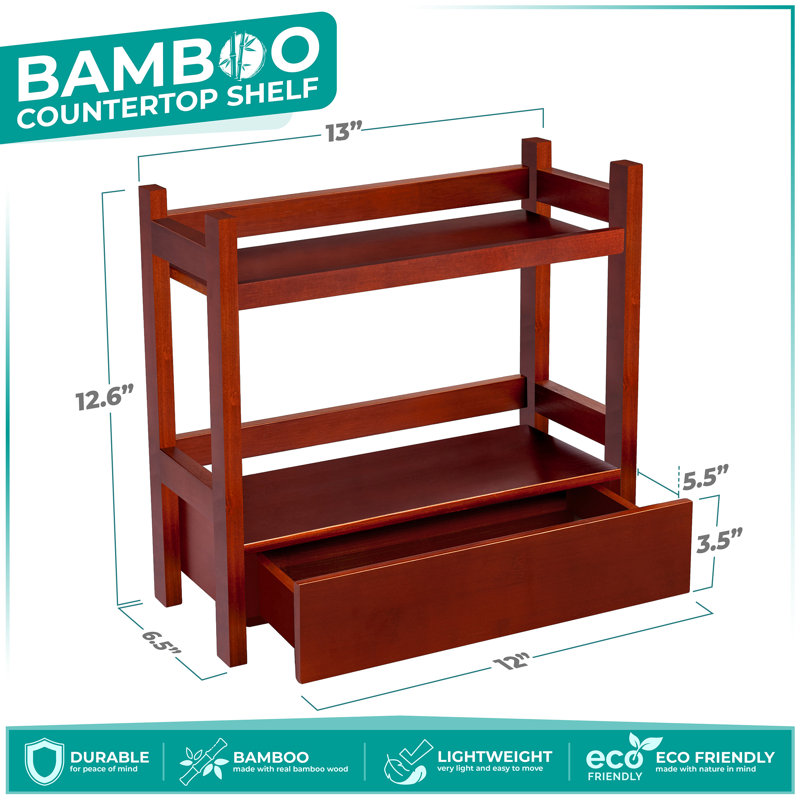 Sorbus 2-Tier Bamboo Kitchen Organizer with Drawer - Brown, Brown