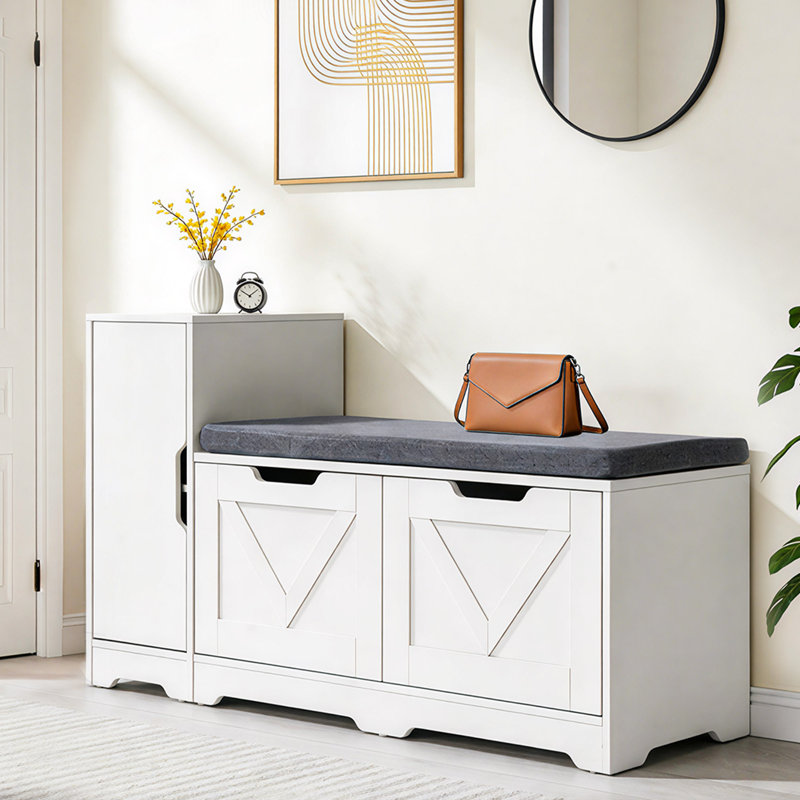 8 Pair Shoe Storage Bench, White/Grey