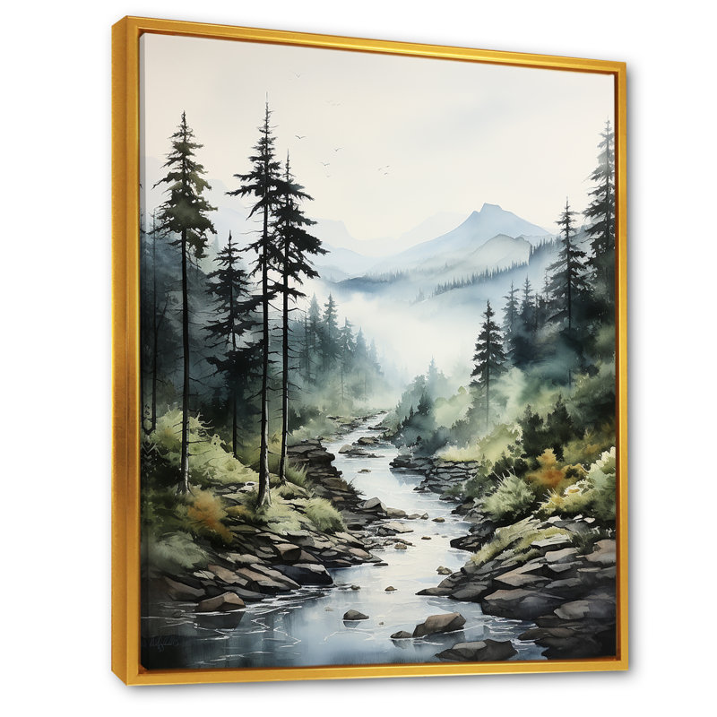 Mysterious Misty Mountain Morning II sur impression sur toile, H 32 po x l 16 po x P 1 po, Cadre flottant doré