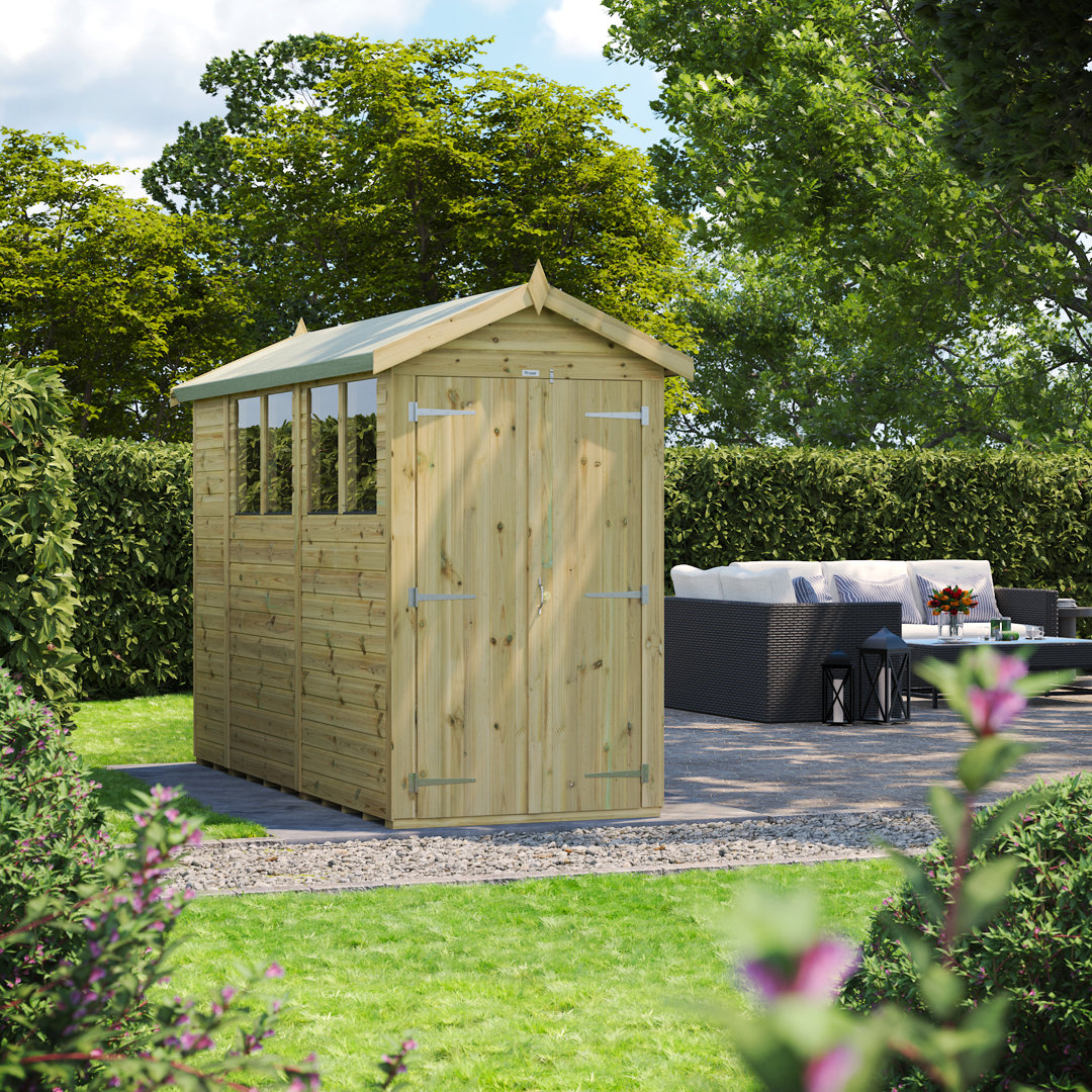 Powersheds 10 x 4ft Premium Pressure Treated Timber Apex Garden Shed, Double Doors