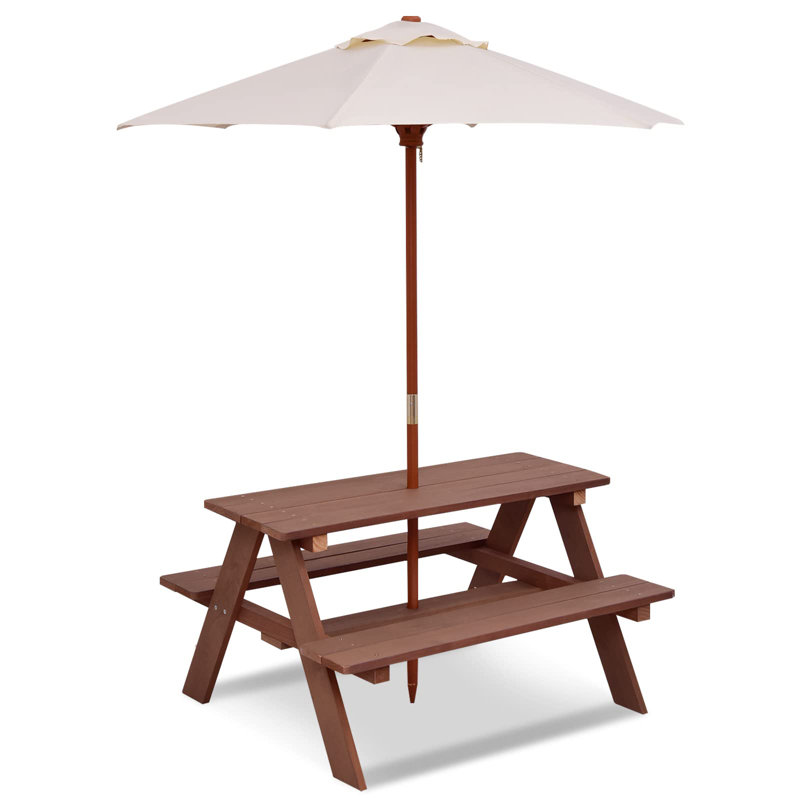 Aundrey Rectangular Fir Solid Wood Outdoor with Umbrella Hole Picnic Table - 89 cm W 79 cm D